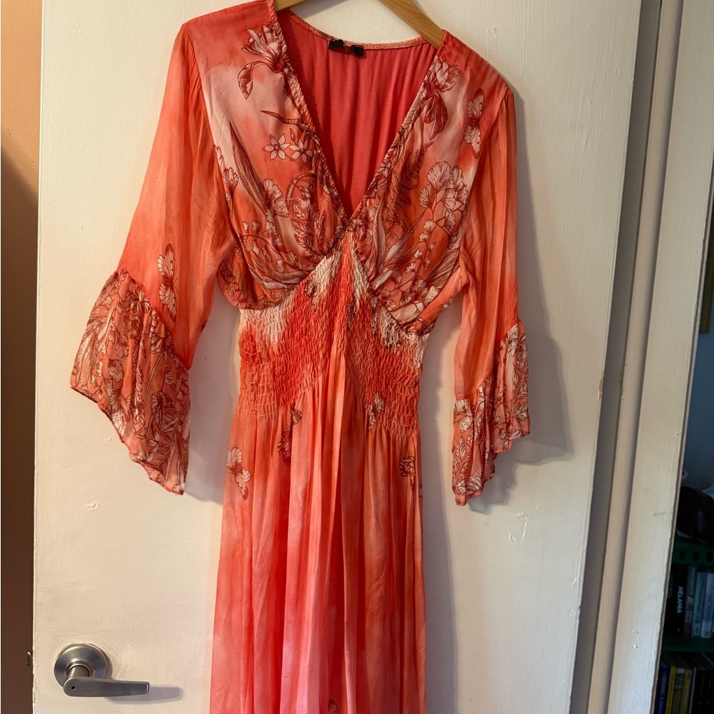 Floral V-Neck Dress with Bell Sleeves